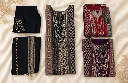 3-Piece Suit Set with Embroidered Neckline