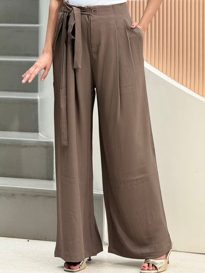 Elegant Tie-Waist Wide Leg Trousers