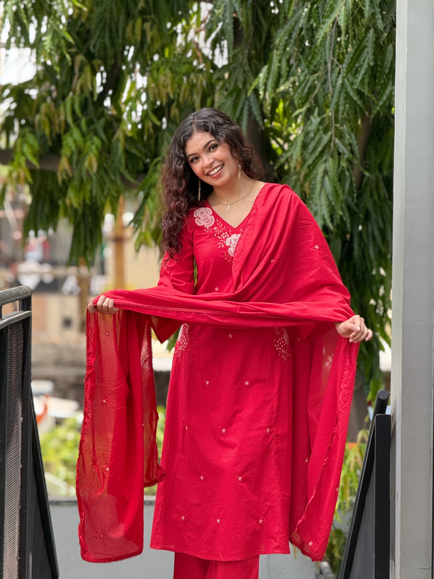 Women’s Traditional Red Embroidered Salwar Suit Set
