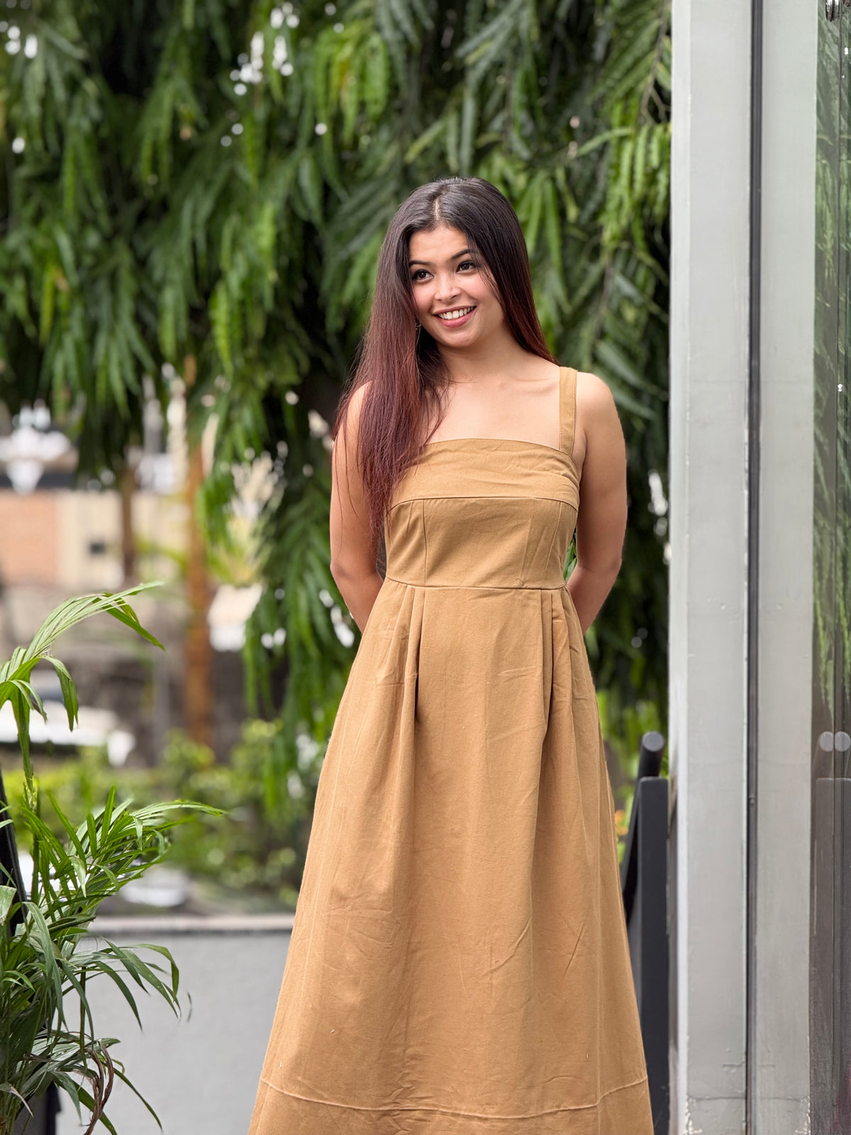 Tan brown one piece dress