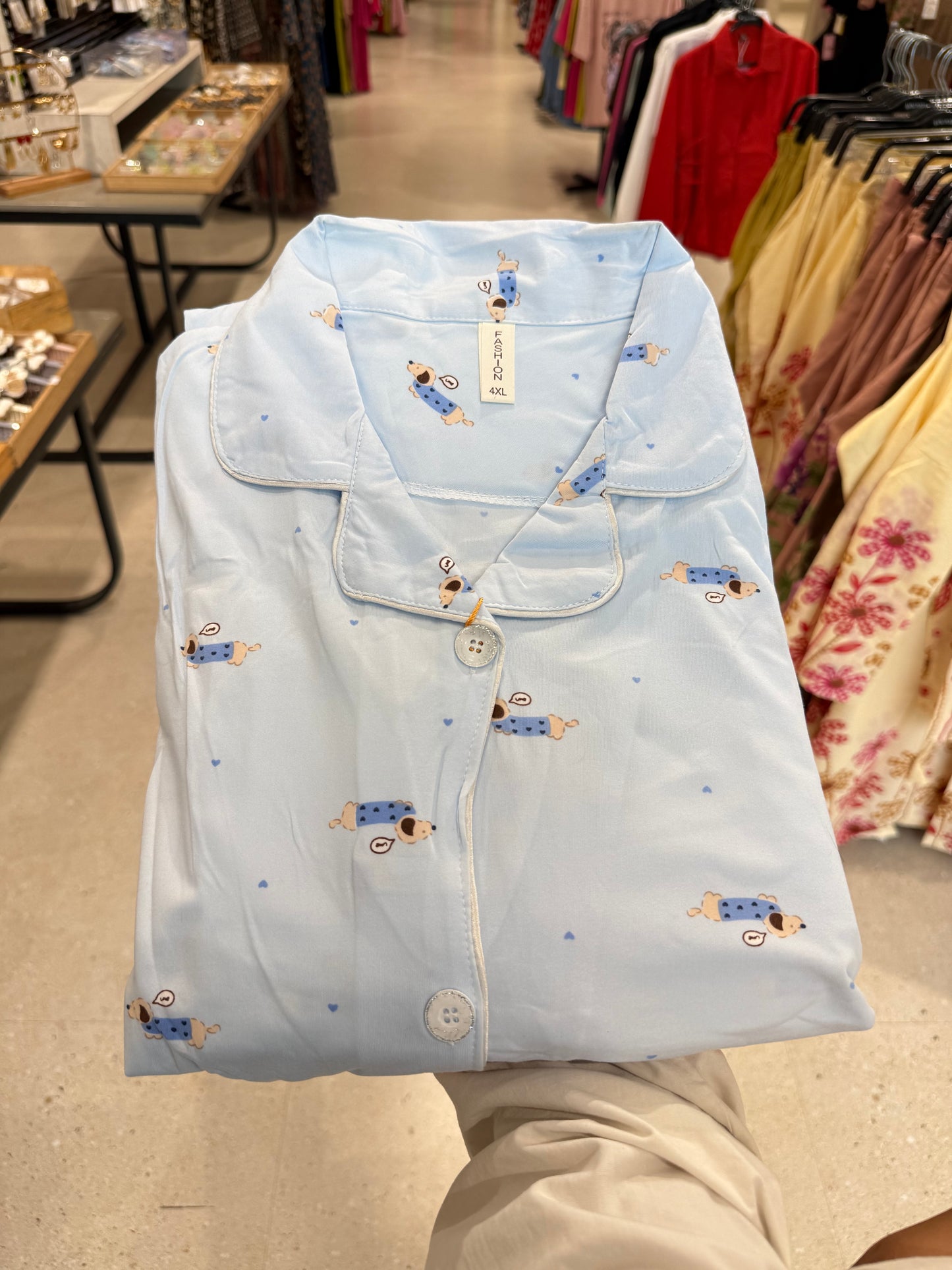 Sweet dog print 2 piece night dress