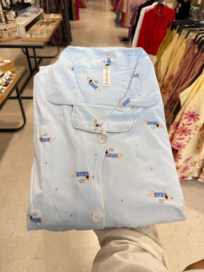 Sweet dog print 2 piece night dress