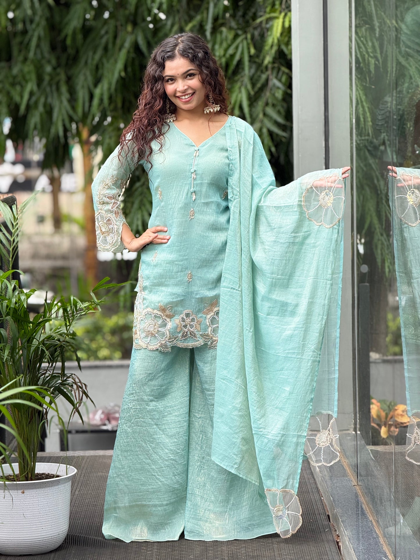3 piece partywear kurta plaszo set