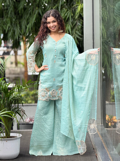 3 piece partywear kurta plaszo set
