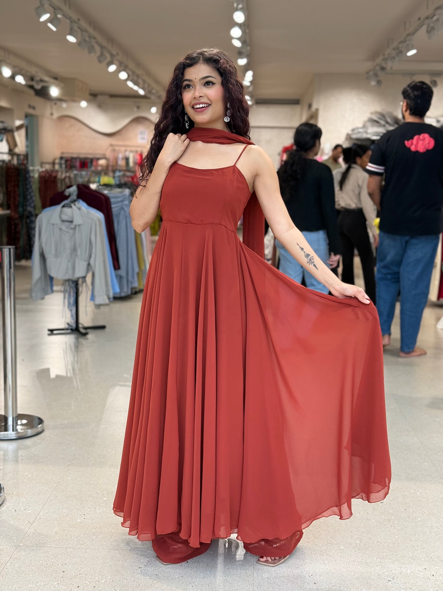 Rust Red Georgette four-Piece Ghera Suit Set