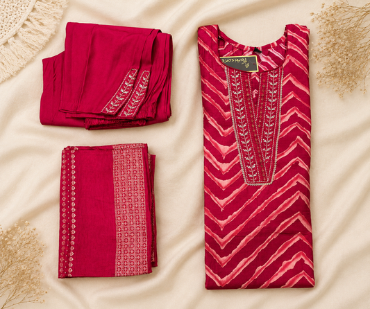 3-Piece Suit Set with Embroidered Neckline