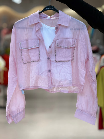 partywear stone work see through shirt