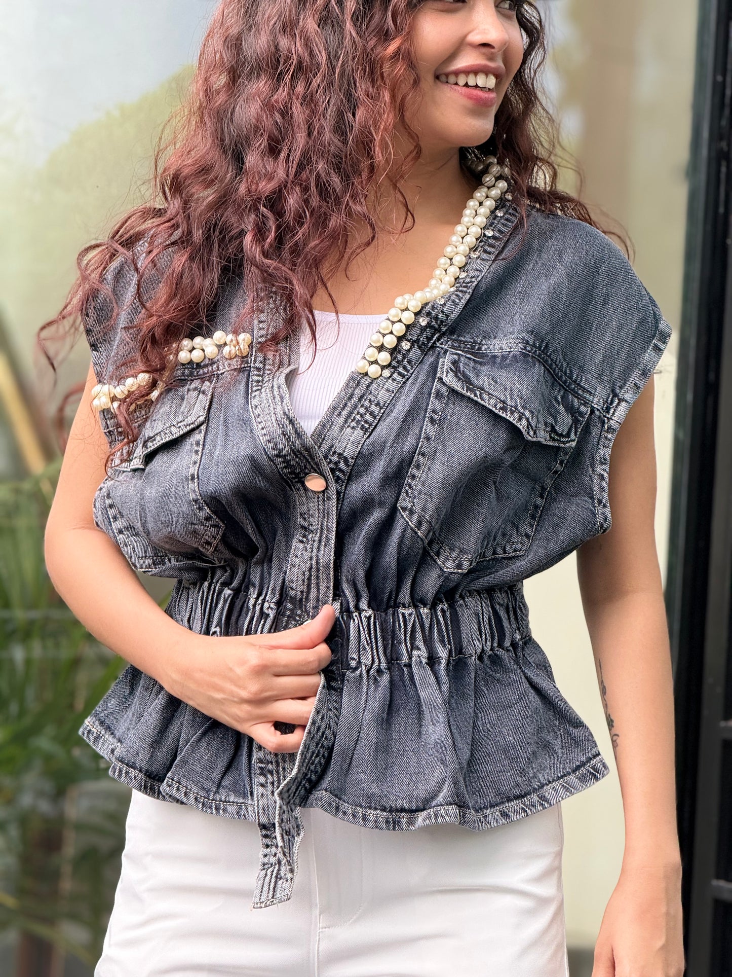 Denim partywear top