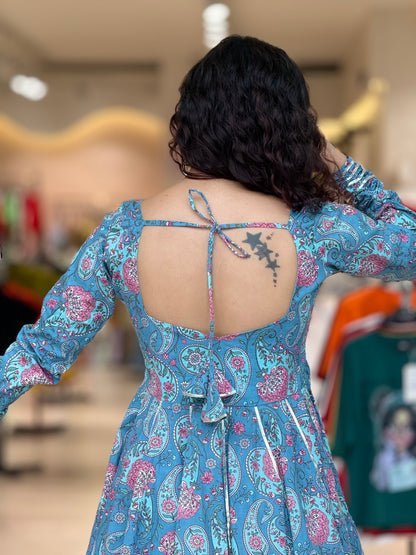 blue peplum crop top and gher plazo with dupatta suit set