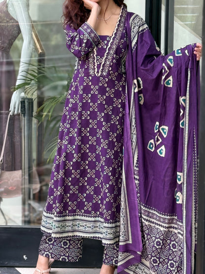 Printed 3 Piece cotton Suit Set