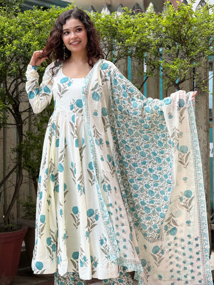 Anarkali ghera cotton suit set