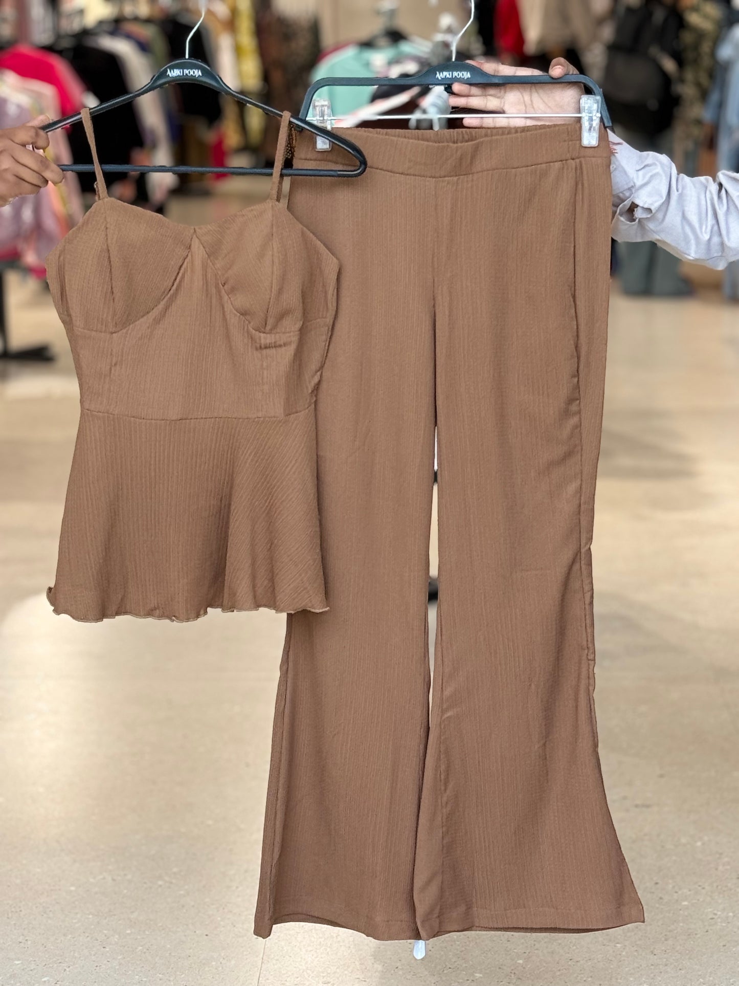 Sweetheart Neck Peplum Top & Flared Pants Co-Ord Set