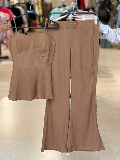 Sweetheart Neck Peplum Top & Flared Pants Co-Ord Set