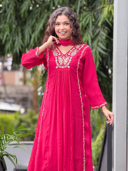 Embroidered A-line 3 piece suit set