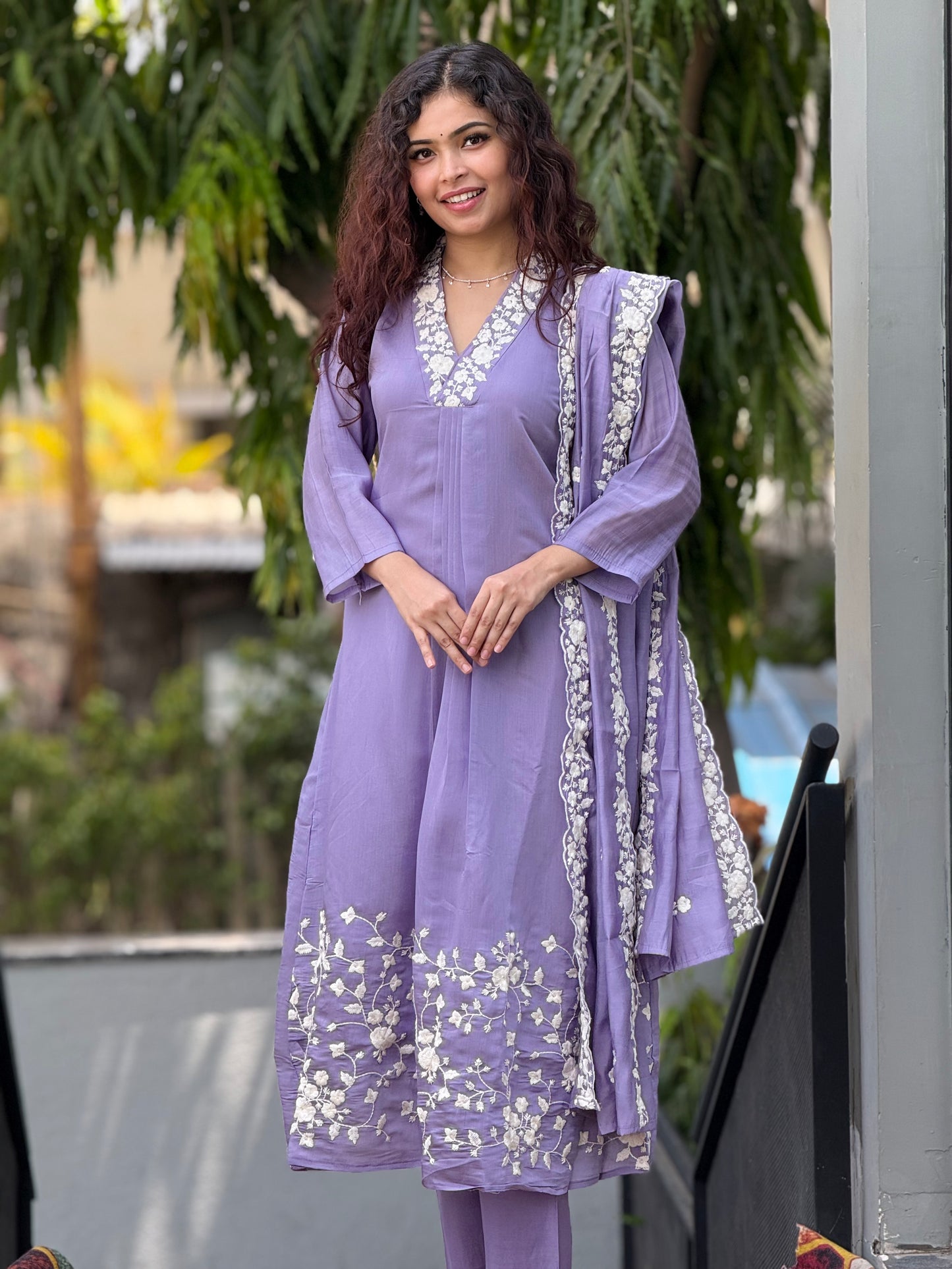 Embroidered Kurta Pant Set with Matching Dupatta for Women
