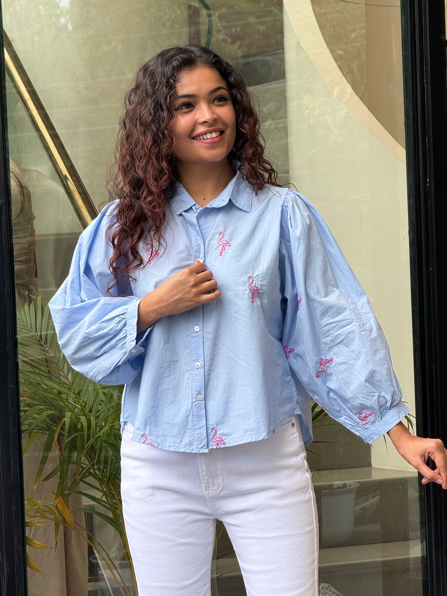 Flamingo embroidered shirt