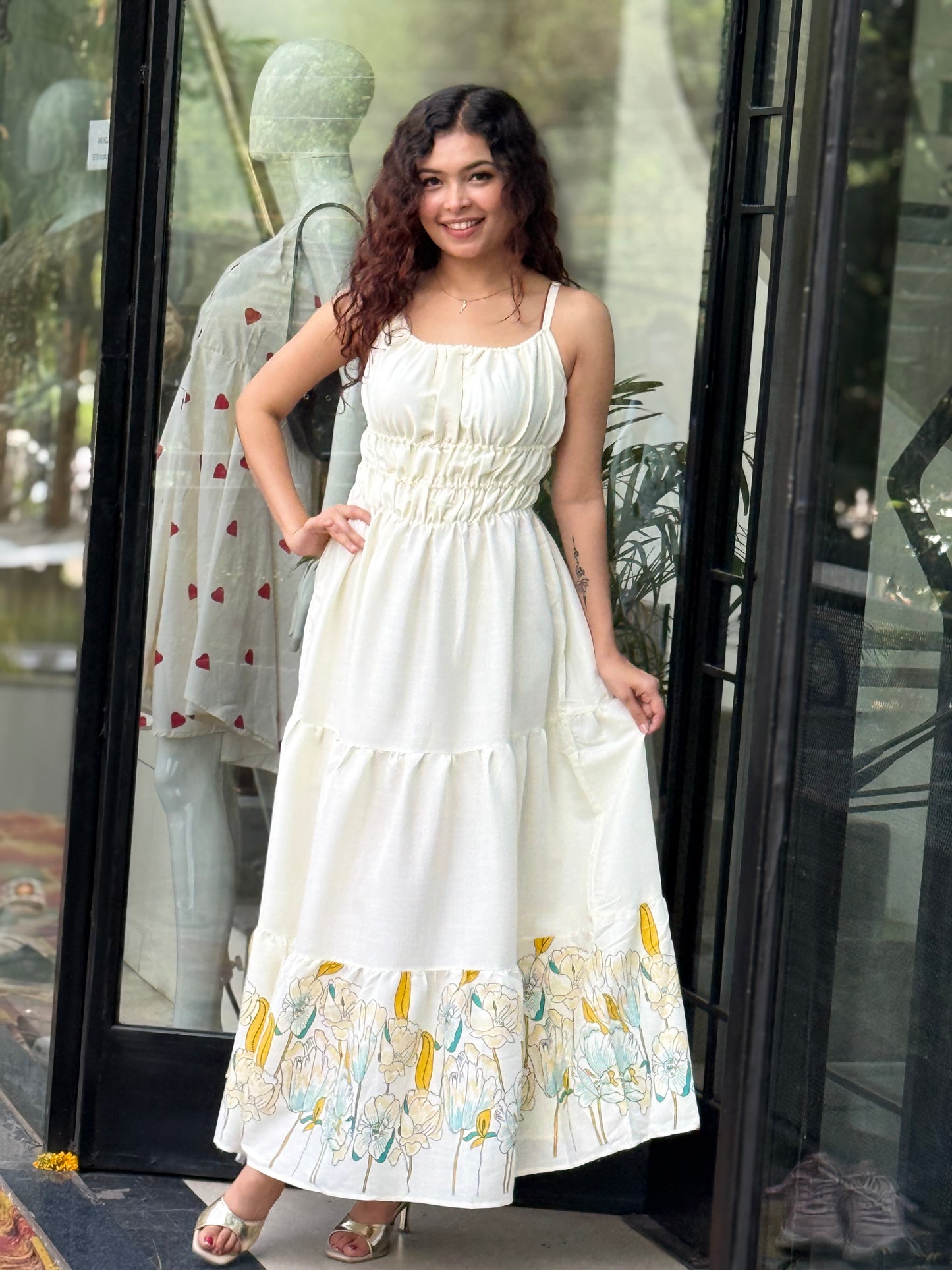Floral Border Cotton Maxi Dress