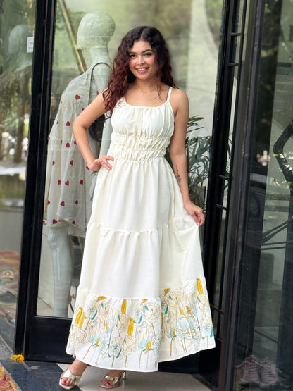 Floral Border Cotton Maxi Dress