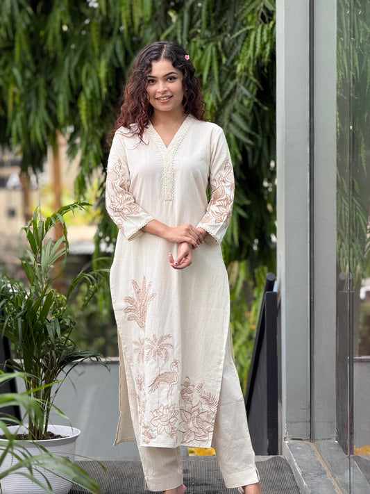 Embroidered with neck work co-ord set