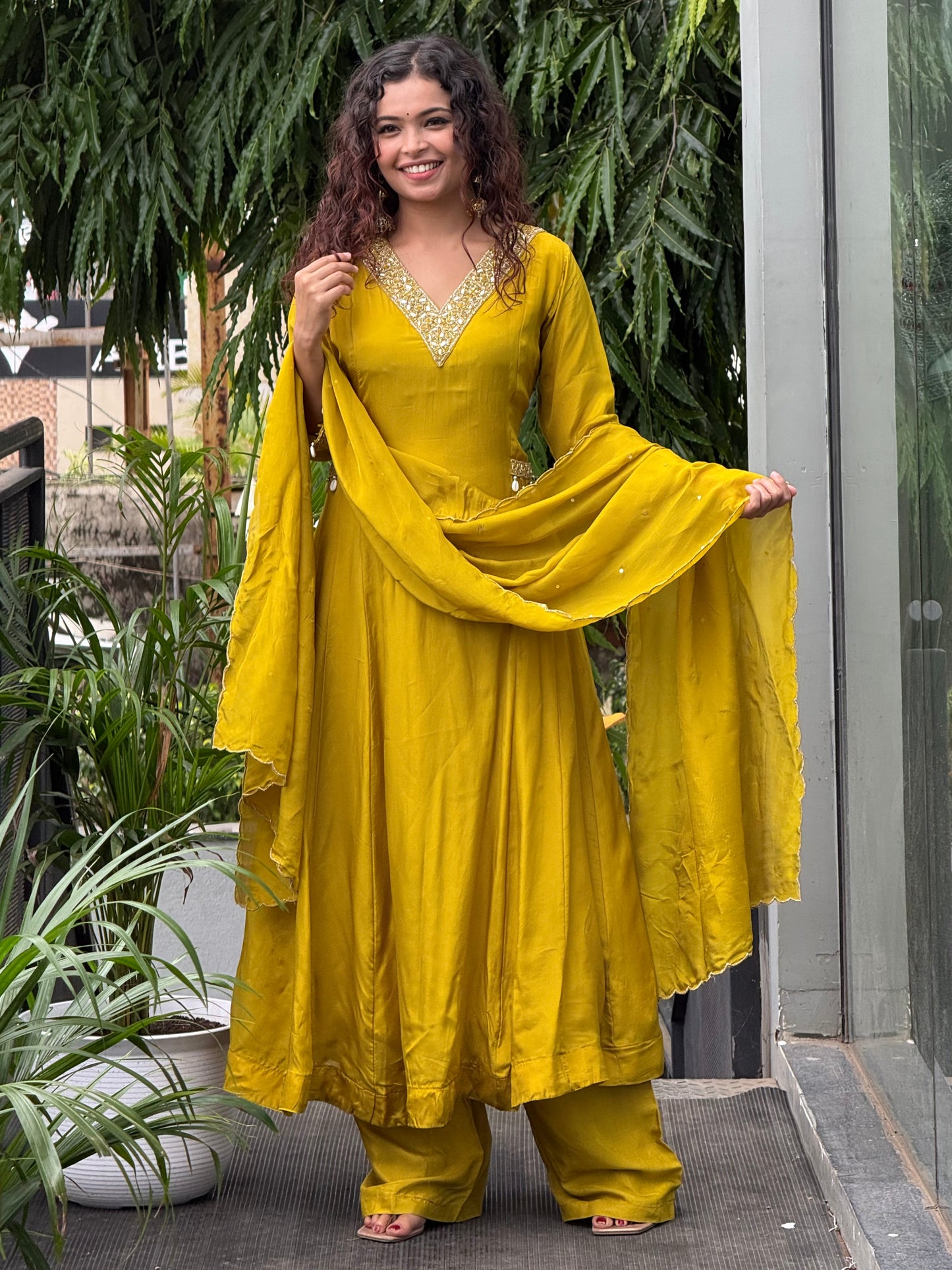Neckwork Anarkali 3 piece suit set