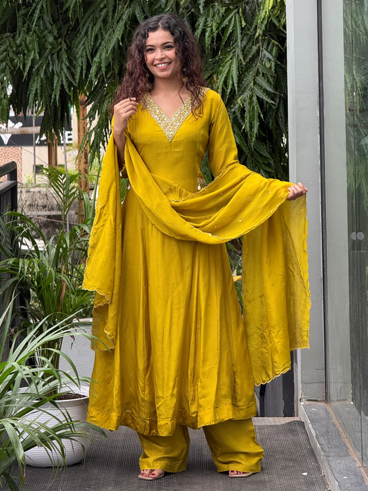 Neckwork Anarkali 3 piece suit set