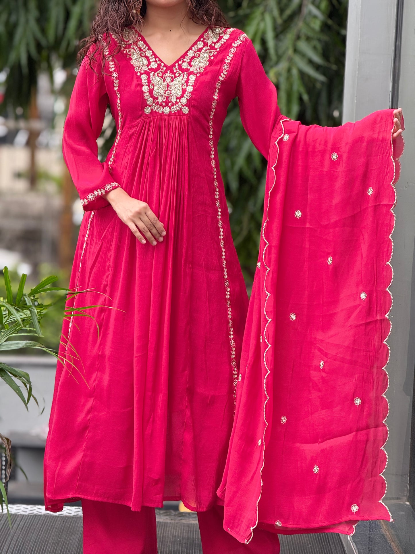 Embroidered A-line 3 piece suit set