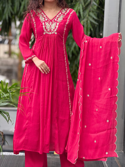 Embroidered A-line 3 piece suit set