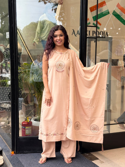 peach 3 piece partywear suit set