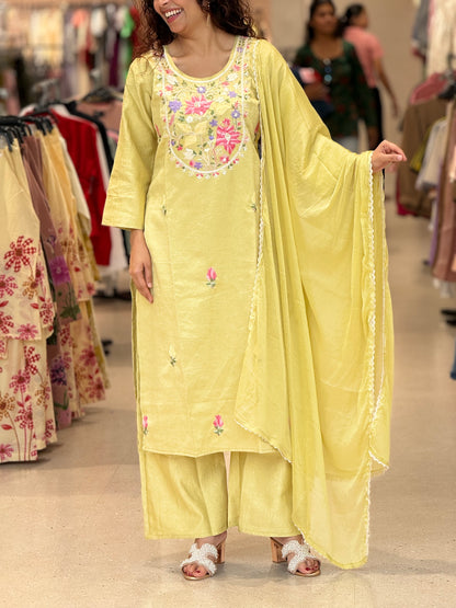 Thread embroidered 3 piece partywear suit set