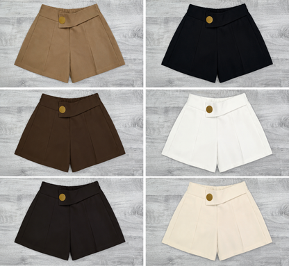 Women’s High-Waist Tailored Shorts with Statement Button