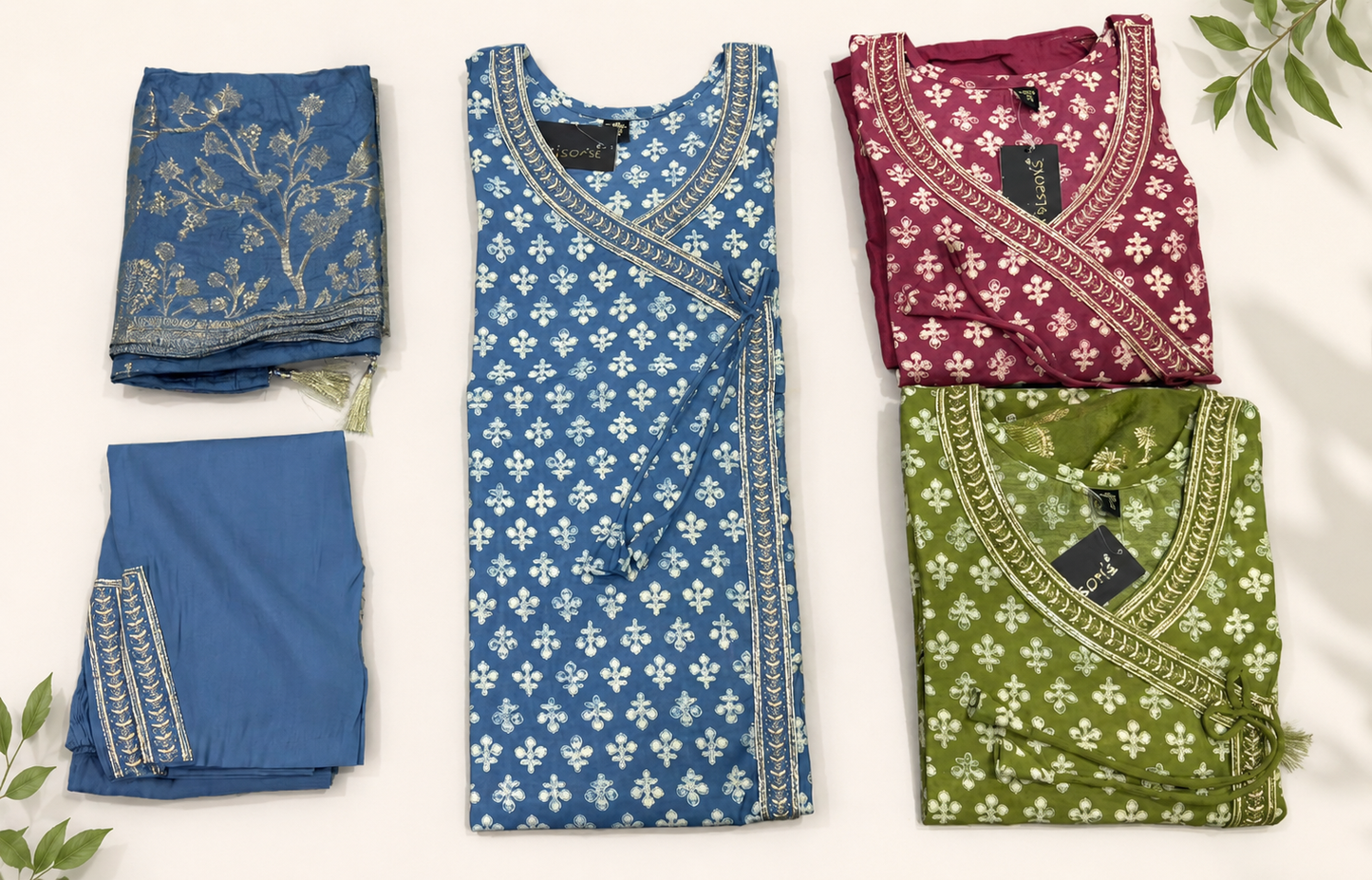 3-Piece Suit Set with Embroidered Neckline big size