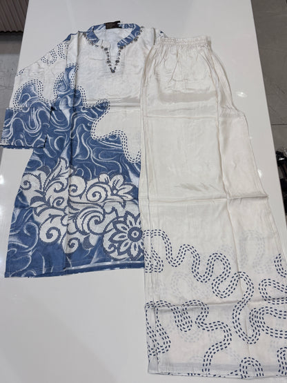 Blue & White traditional print kaftan ser with palazzo pants