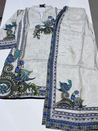 White peacock print kurti & palazzo ser-Ethnic co-ord set