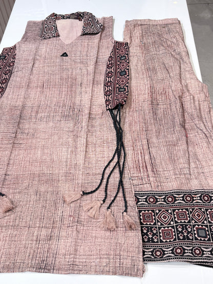 Peach Tribal Print Kurta Pant Co-Ord Set