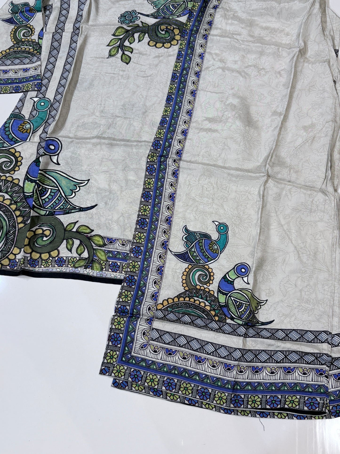 White peacock print kurti & palazzo ser-Ethnic co-ord set