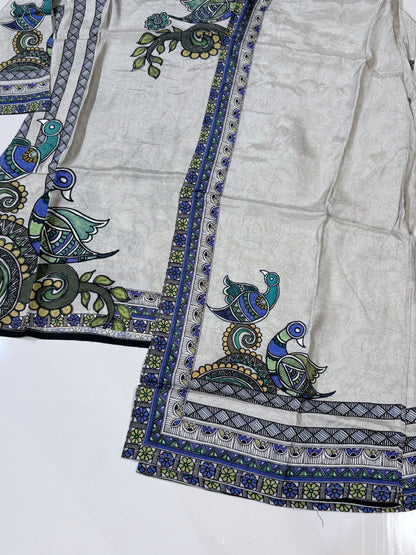 White peacock print kurti & palazzo ser-Ethnic co-ord set