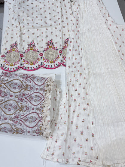 Embroidered Mirror Work Sharara Set with Dupatta