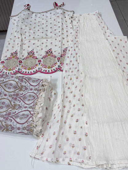 Embroidered Mirror Work Sharara Set with Dupatta