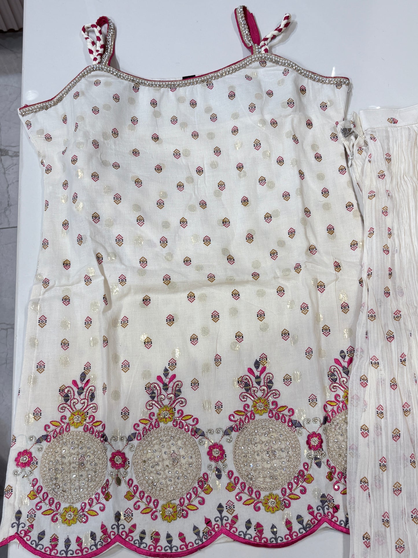Embroidered Mirror Work Sharara Set with Dupatta