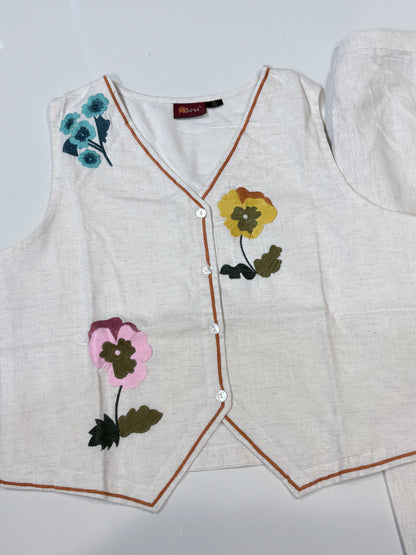 Floral Embroidered Linen Co-Ord Set