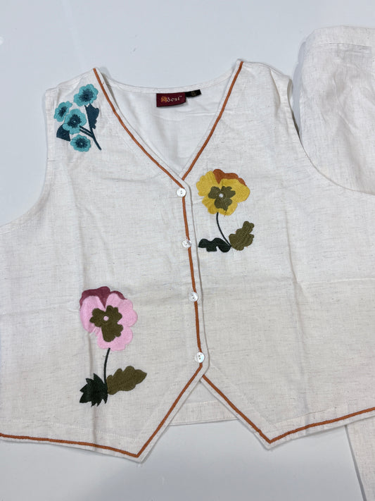 Floral Embroidered Linen Co-Ord Set