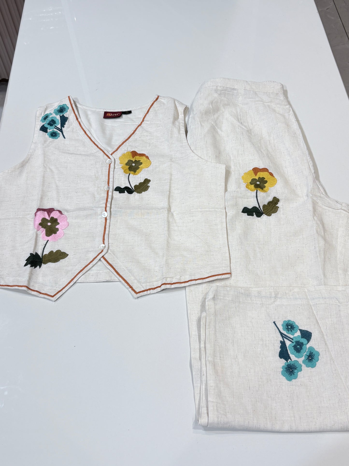 Floral Embroidered Linen Co-Ord Set
