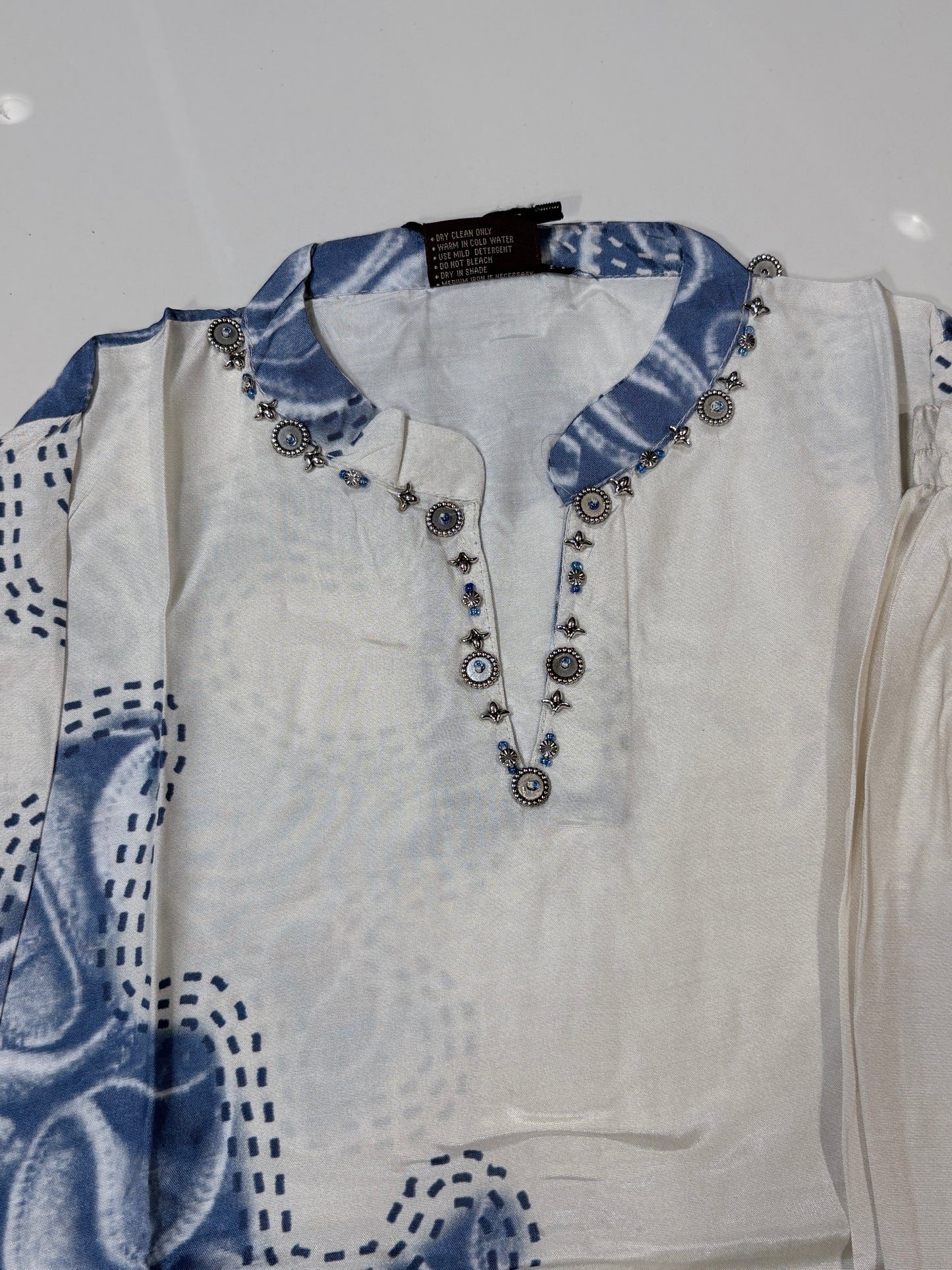 Blue & White traditional print kaftan ser with palazzo pants
