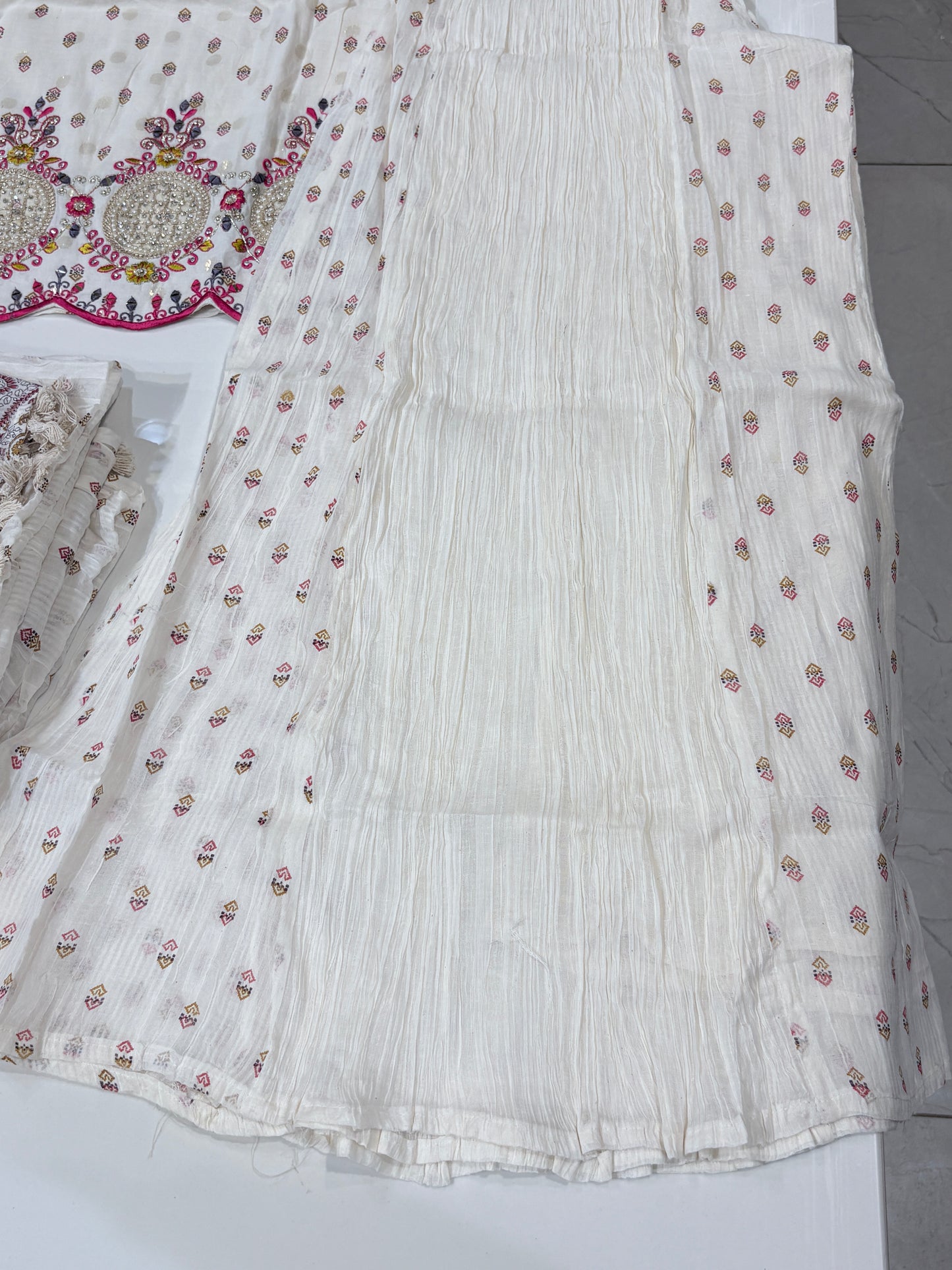Embroidered Mirror Work Sharara Set with Dupatta