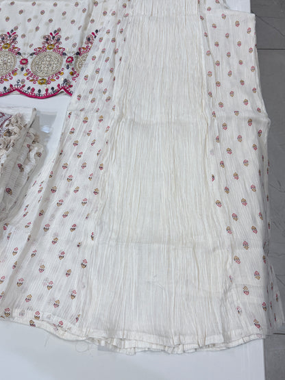 Embroidered Mirror Work Sharara Set with Dupatta