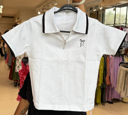 Bow detail polo top