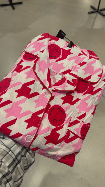 Smiley print night suit three piece set