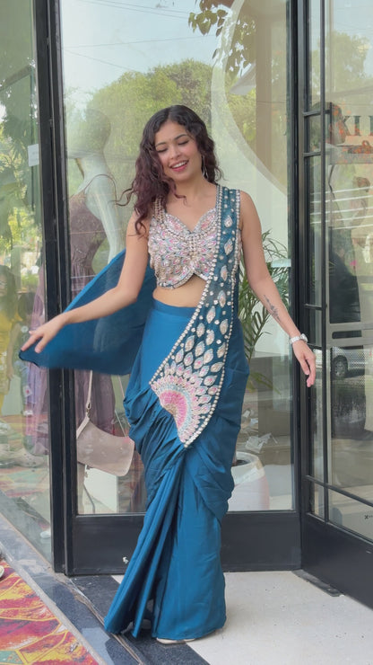 Ready-to-Wear Pre Draped Saree with Designer Embroidered Blouse