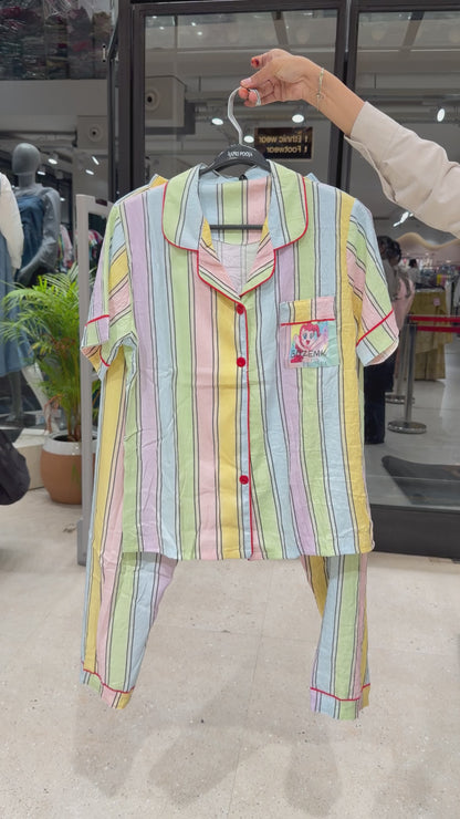 Rainbow color lines 3 piece night suit set
